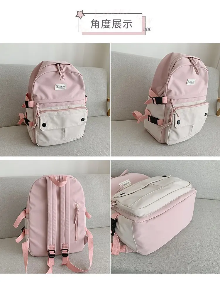 Stitching Contrast Women's Backpack Fashion Harajuku Cute Student Canvas School Bag Kawaii Girl Casual Travel Backpack Female