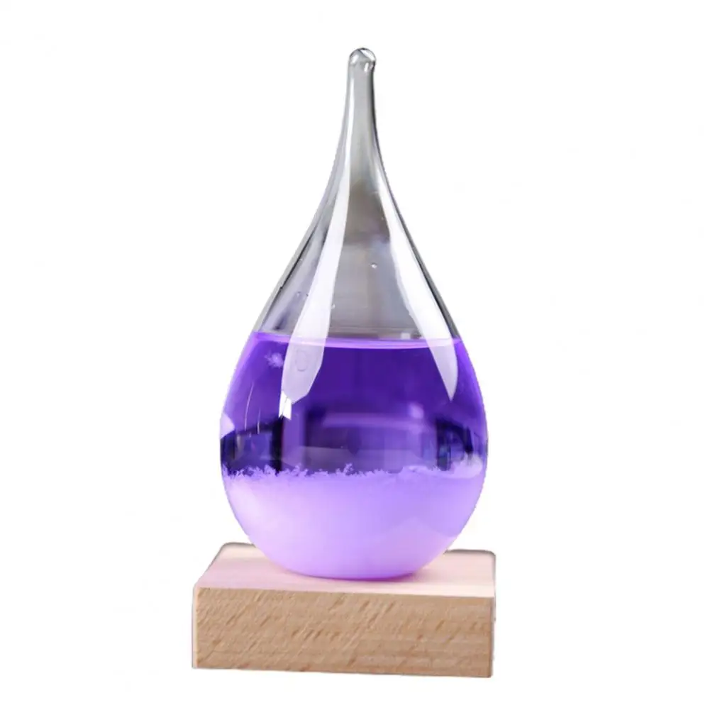 Transparent Droplet Storm Glass with Wooden Bass Home Barometer Bottle Office Decor