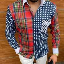 

2021 European And American Autumn Hot Sale European And American Men's Pattern Plaid Casual Long-Sleeved Shirt Top Trend