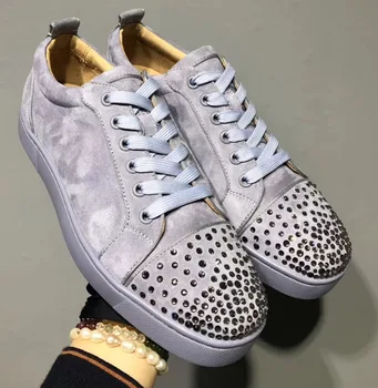 

Bling Crystal Sneakers Women Lace-up 2020 Fashion Design Rhinestone Decor Breathable Shoes for Women Sneakers Suede Red Bottom