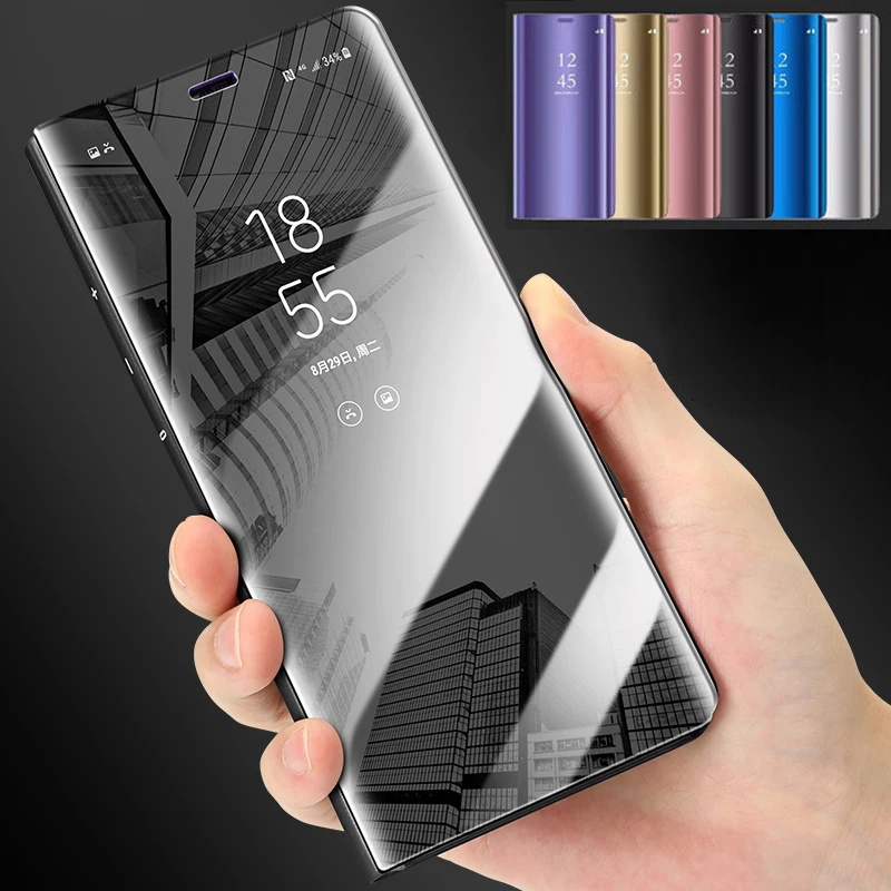 

YKSPACE Smart Mirror Clear View Stand Flip Case For Samsung Galaxy S10 S9 S8 S7 S6 edge Plus S10e Note 8 9 10 Plus Cover