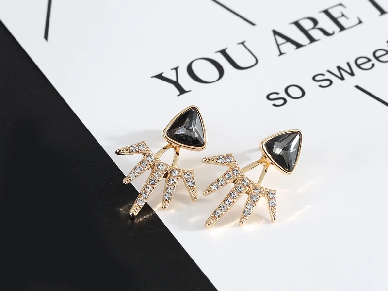 Jisensp Delicate Crystal Geometric Ear Jackets Fashion Jewelry for Women Girls Unique Design Triangle Stud Earrings Party Gift