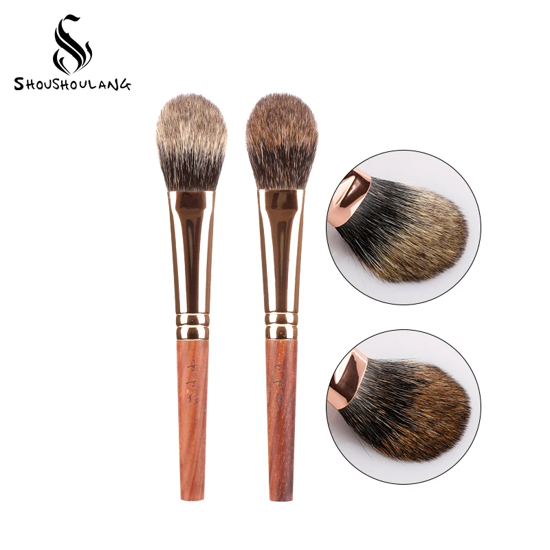 Shoushoulang Professional Handmade Make Up Brush Flat Round Blush Highlighter Brush Soft Squirrel Hair Makeup Brushes 2