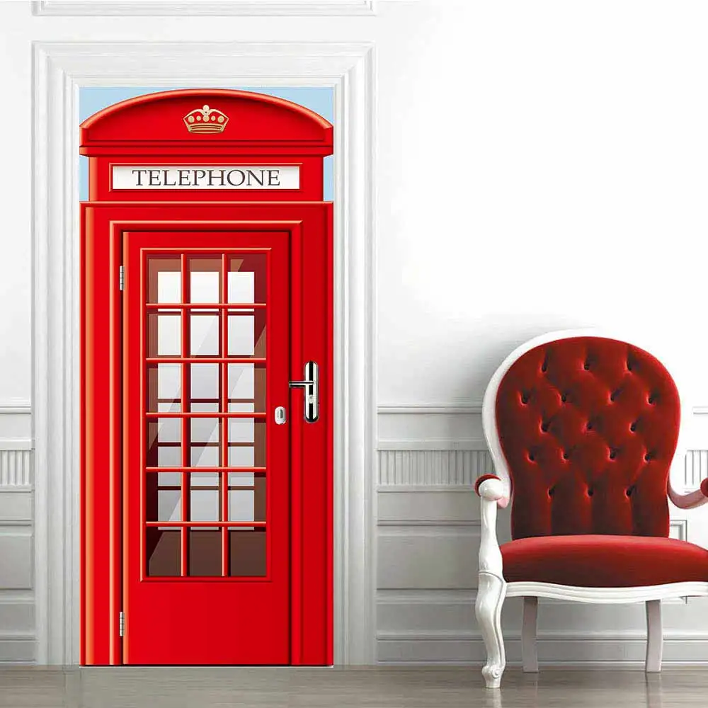 10 стилей 3D стикер на дверь красная телефонная будка самоклеющаяся наклейка на дверь водонепроницаемый ПВХ экологичный виниловый Декор настенной росписи