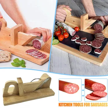 

Sausage Cutter Rustic Wooden Design And Stainless Steel Blade for Slicing and Chopping Aromas Pepperoni & More Dried Meats #GM