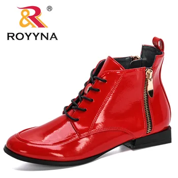

ROYYNA 2020 New Designers Patent Leather High Top Shoes Woman Autumn Zipper Boots Female Lace-Up Shoes Feminimo Flat Botas Mujer
