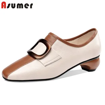 

ASUMER 2020 new arrive pumps women genuine leather shoes zip simple comfortable casual shoes spring autumn single shoes woman