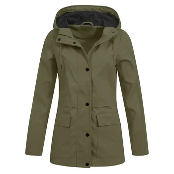 

Jackets Women Plus Size Solid Long Sleeve Outwear Coats Rainproof Women Outdoor Hooded Clothes Windproof Coat Solid Jacket