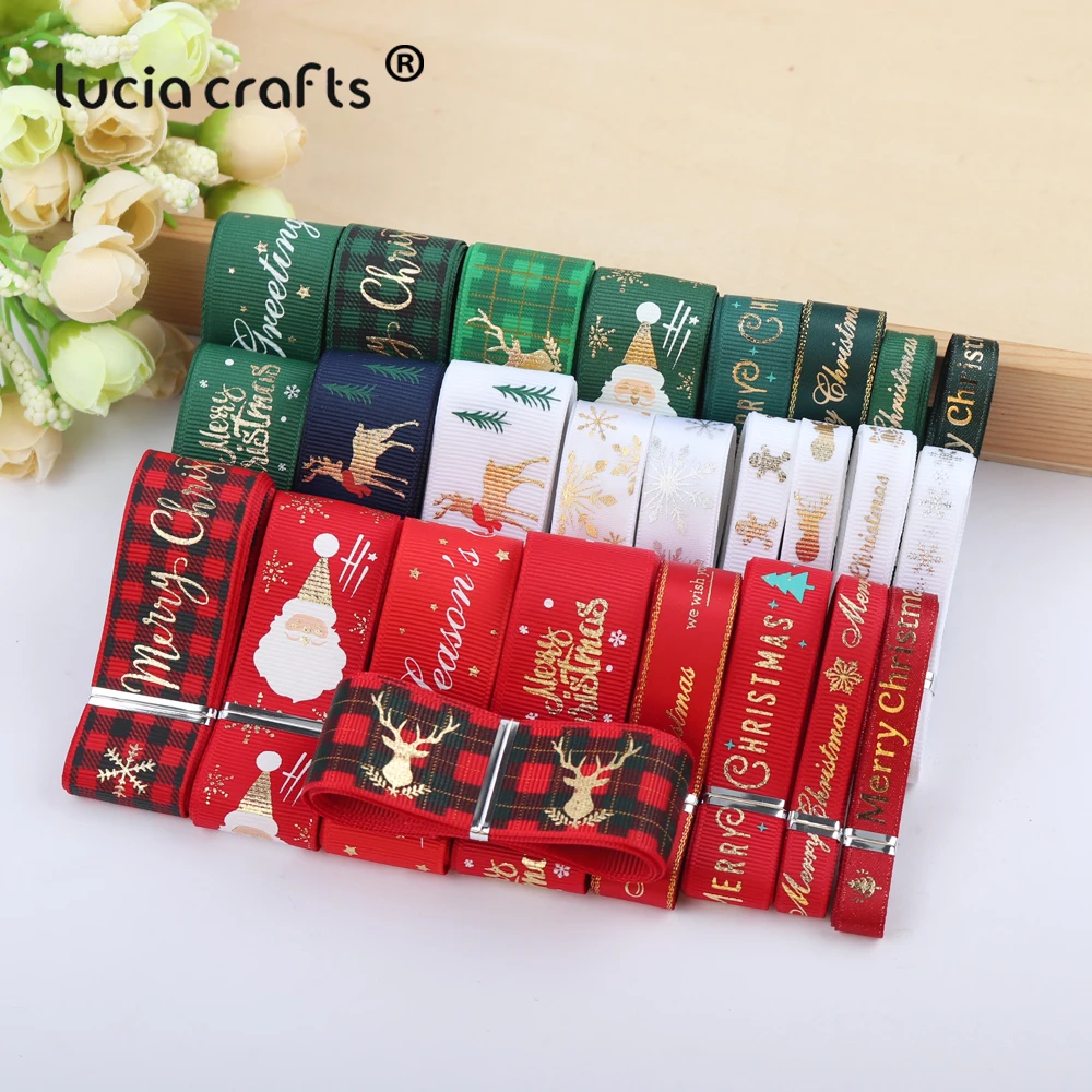 

Lucia Crafts 5/10yards/ Lot Elk Letter Print Ribbon Christmas Decor Gift Wrapping Grosgrain Ribbon X0203