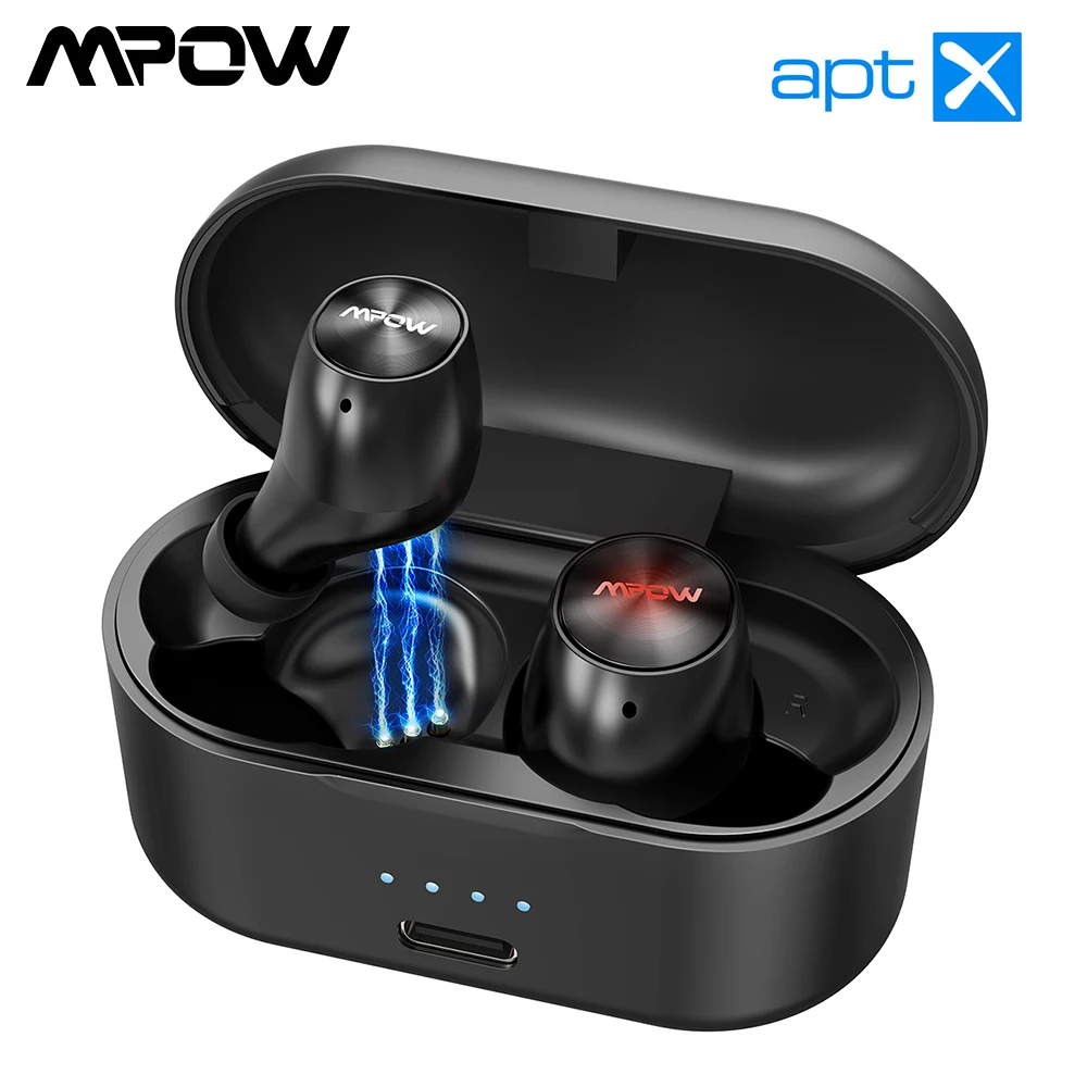 MPOW M8 наушники-вкладыши TWS с плюс Bluetooth 5,0 Беспроводной наушники с 24 ч Время работы в режиме воспроизведения и Aptx глубокий бас и сопротивление разрыву CVC 8,0 Шум снижение микрофоном для iPhone 11