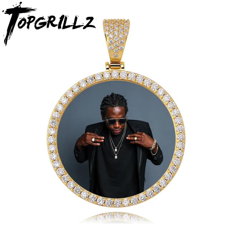 TOPGRILLZ Custom Made  Photo Round Medallions Cubic Zircon Pendant&Necklace With 4mm Tennis chain Hip Hop Jewelry For Men Women