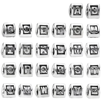 

2019 NEW 100% 925 Sterling Silver 26 Letters Alphabet Charm Beaded Fit DIY Bracelet Bangle Necklace Women Jewelry Gift 790323