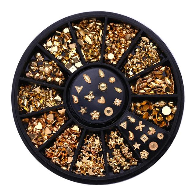 Gold Geometry Rivet Alloy Nail Studs Chameleon Stone Nail Rhinestone Small Irregular Beads 3D Nail Art Decoration In Wheel