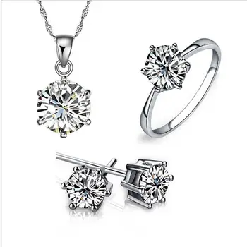 

Women's Birthday Gift Wedding Jewelry Set Fashion 925 Sterling Silver Crystal Necklace Ring Earrings 3 Pieces Free Shipping n050