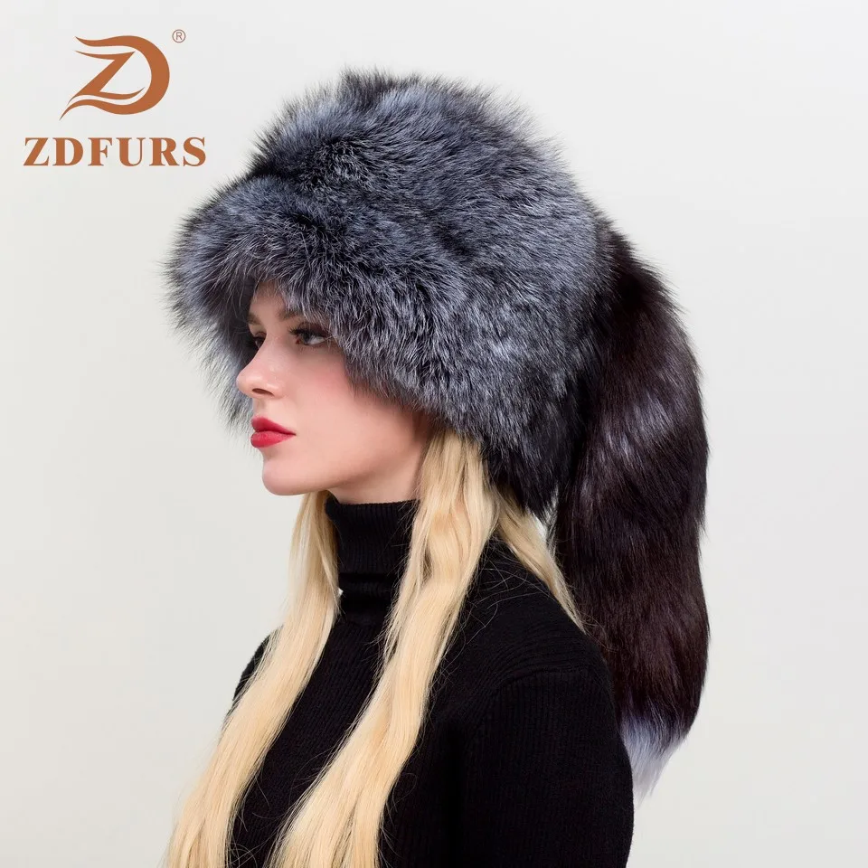 ZDFURS * Женская русская ушанка Авиатор охотничья шапка бомбер из лисьего меха шапки
