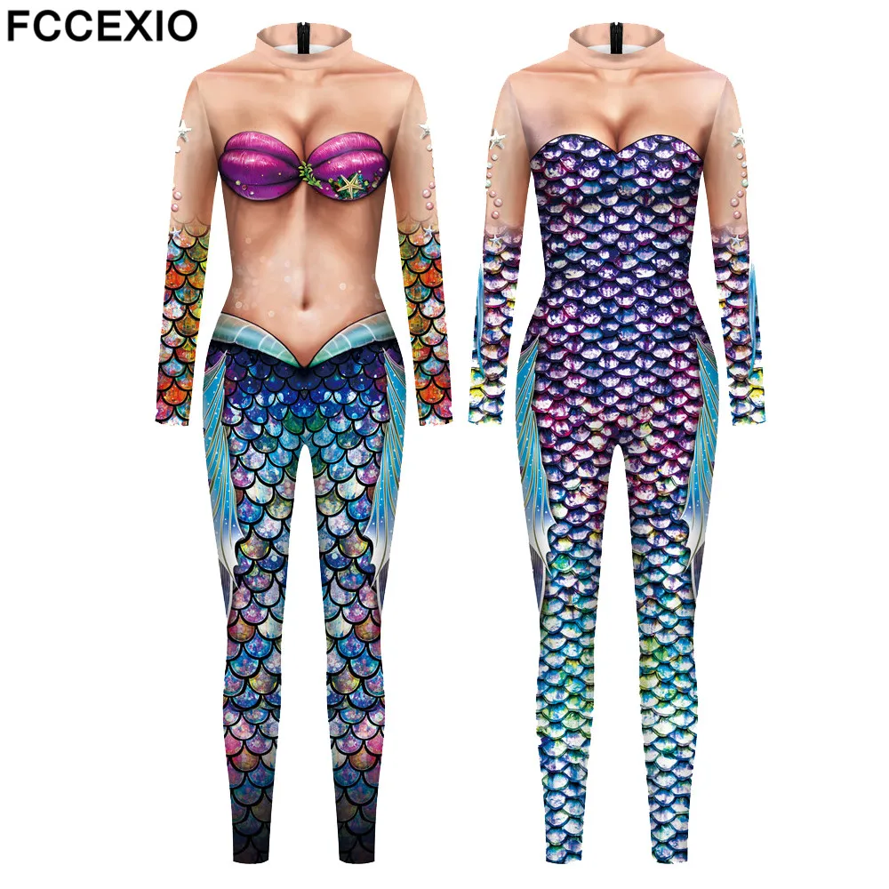 Fish Scale Jumpsuit Women Mermaid Scale Print Bodysuit Womens Fish