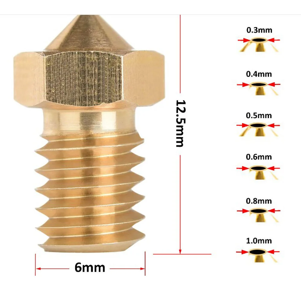 

E3DV6 Brass Nozzle For 1.75mm 3mm Filament E3D V6 V5 Copper Nozzle Extruder Print Head 0.2/0.3/0.4/0.5/0.6mm Optional