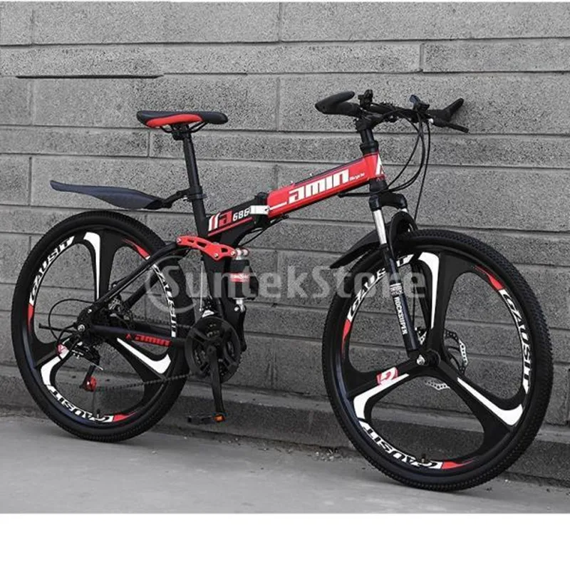 Women Men Folding Mountain Bike MTB Commuting Bicycle Integrated Wheel Road Town Tour Bikes Basket Commuters Urban Cycle 26inch