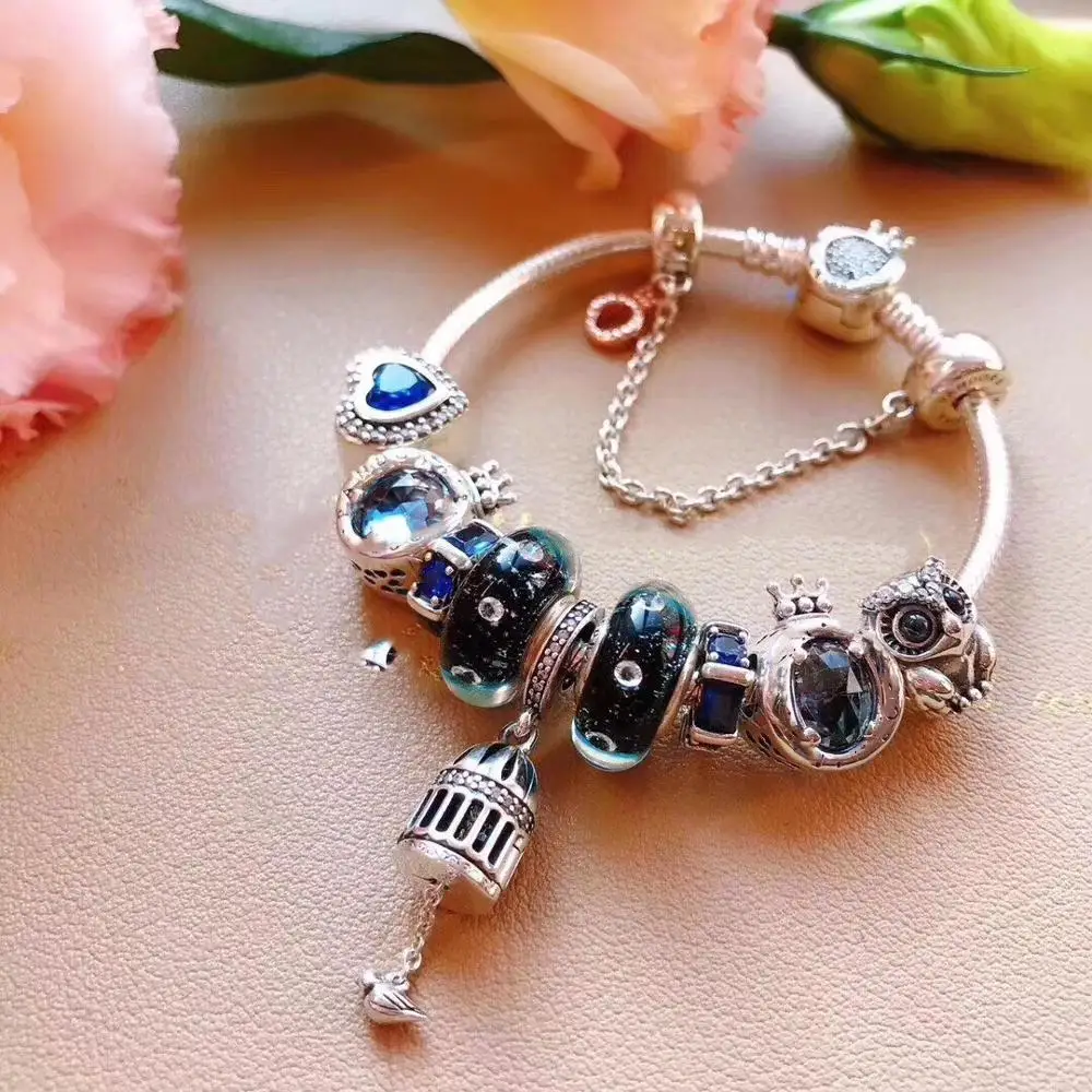 

Keris Store High Quality Original 1:1 100%925 Pure Silver Cheongsam Beads Owl Crown Bracelet Free Shipping