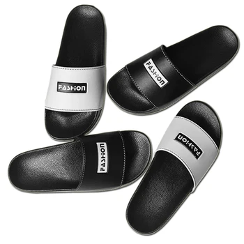 

Men Shoes Fashion Men Slippers Black White Slippers PU Uppers Big Size 49