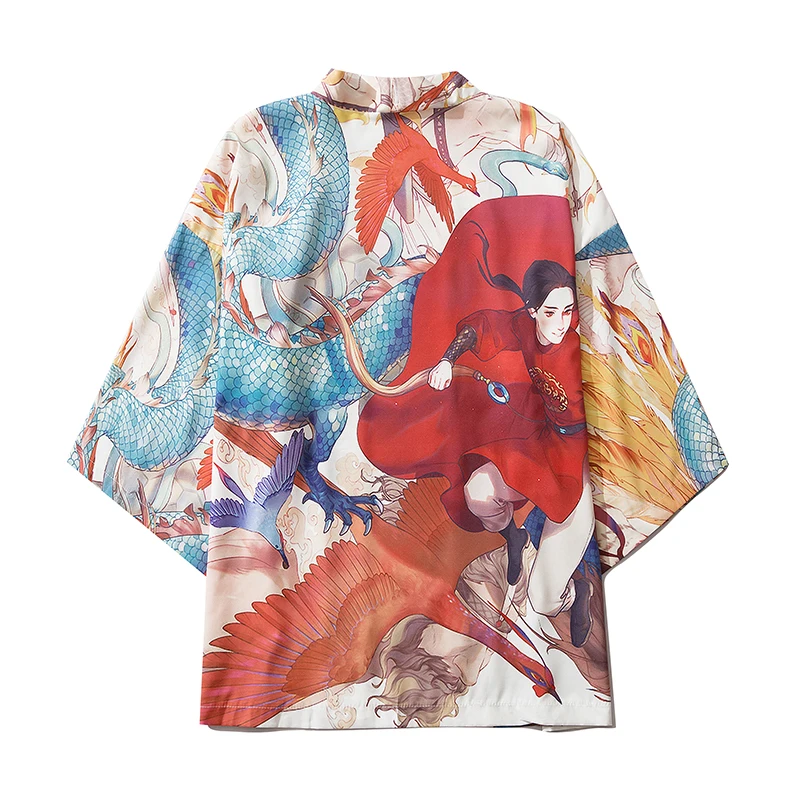 

Spring Male Samurai Costume Haori Obi Beach Couple Printed Lovers Kimono Yukata Men's Cardigan Japanese Streetwear Jacket