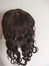 Base de seda Topper humanos pelo pieza Clip con flequillo mujeres corona de Clip de extensión de cabello peluquín en pelo leve pérdida de cabello