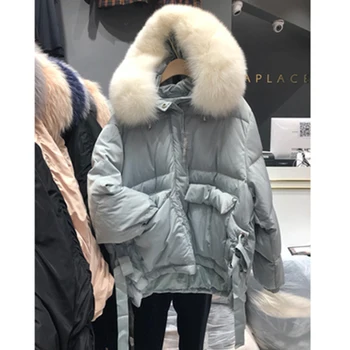 

2019 New Womens Autumn Winter Fashion Big Fur collar Hooded Down Jackets Females Warm thick Down cotton Coats cc1130