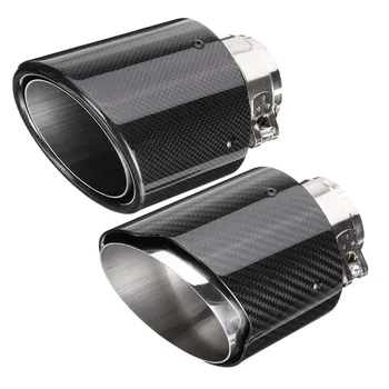 

66mm to 114mm Auto Car Exhaust Tail Pipes Glossy Carbon Fiber Muffler Tip Tail End Universal Stainless Steel Straight Flange