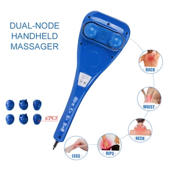 

Electric Handheld Massager Hammer Vibrating Double Head Neck Back Body Cervical Vertebra Relax Stick Roller With 6 Massage Heads