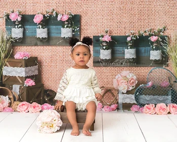 

Spring Scenery Pink Rose Wooden Box Baby Shower Party Decoration Girl Backdrop Photo Background Custom Photography Studio