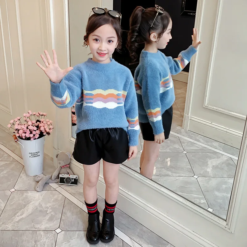 

Girl'S Sweater Fall And Winter Clothes GIRL'S Faux Mink Cashmere Sweater Childrenswear 2019 New Style Big Boy Mixed Colors Base