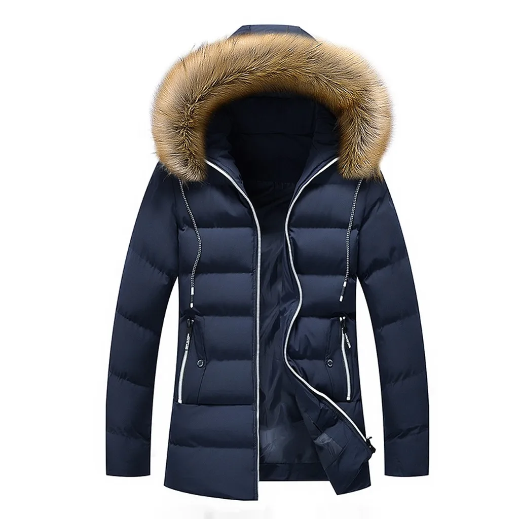 Зимнее Мужское пальто средней длины, чистый цвет, утолщенная толстовка с капюшоном, хлопковая стеганая куртка, пальто, doudoune homme hiver# y15