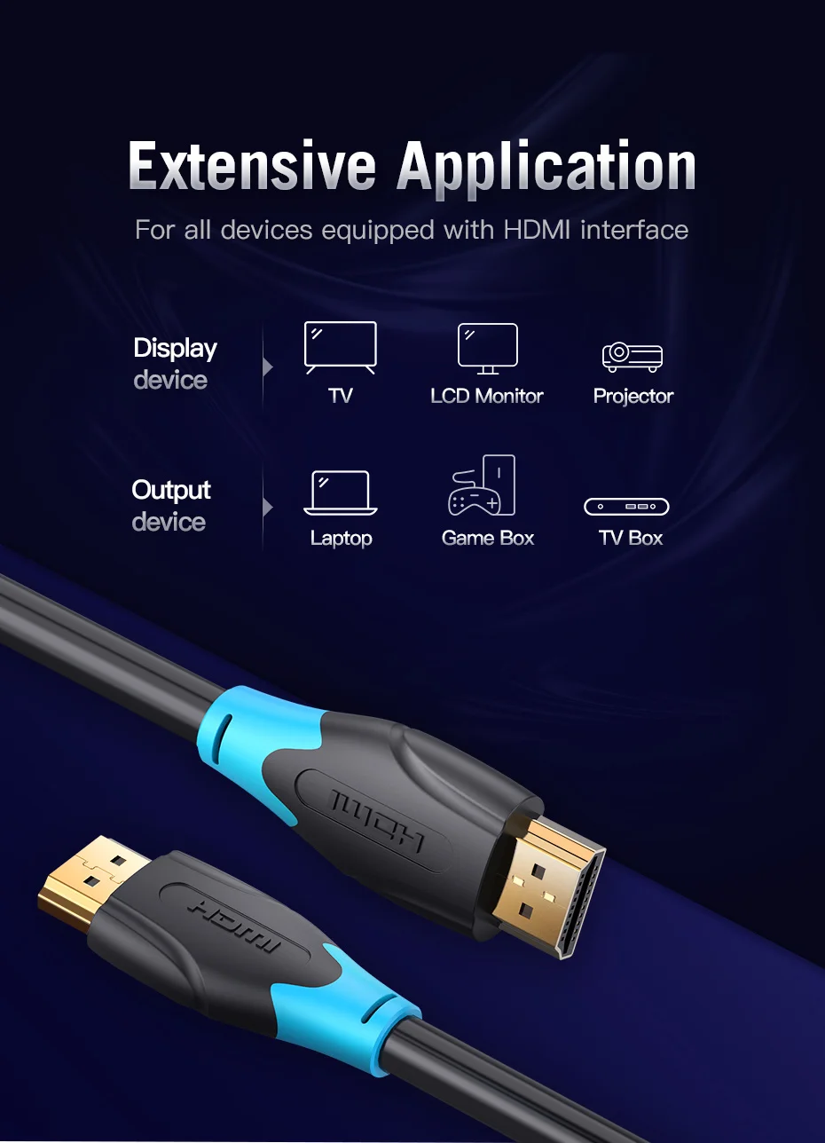 Vention HDMI кабель 4K HDR позолоченный папа-папа HDMI 2,0 V 1080P 3D для проектора PS3 HD lcd Apple tv компьютерный кабель HDMI