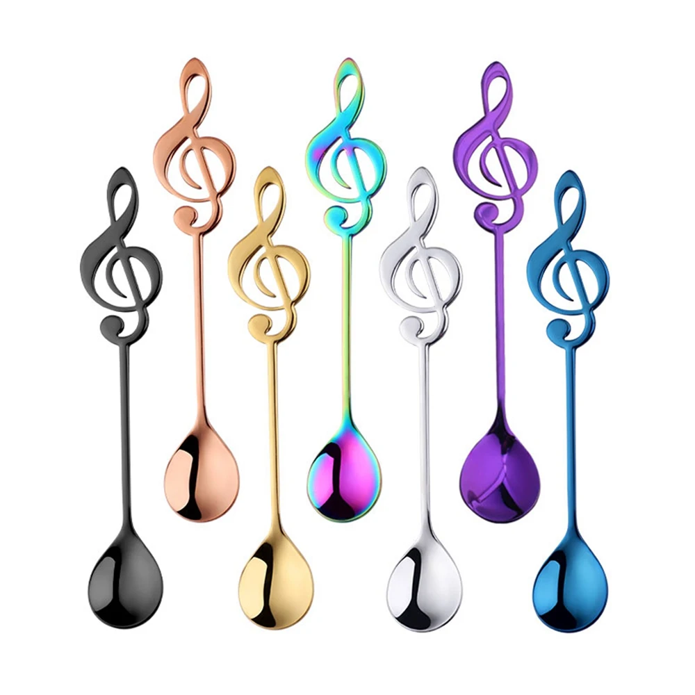 Новинка 7 шт. Роскошные кофейные ложки с музыкальными нотами Радужная цветная