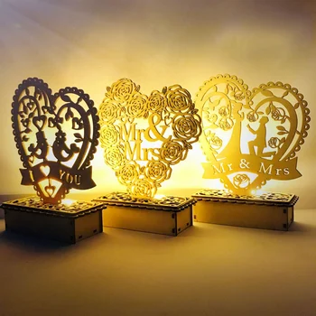 

Heart-Shape DIY Wooden Sign LED Table Light For Wedding Valentine's Day Party Ornament Decor