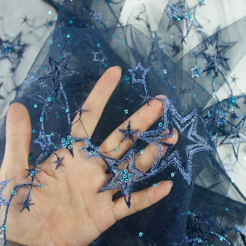 

Width130CM Embroidery Star Tulle Soft Sequin Fabric for DIY Wedding Party Dress Tutu Skirt Stage Garment Home Decoration Fabric