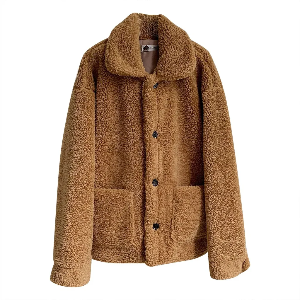 

Women Velvet Thick Coat 2019 Autumn Warm Soft Loose Jacket Female Outerwear Button Plush Ladies Casual Winter Pocket Overcoats