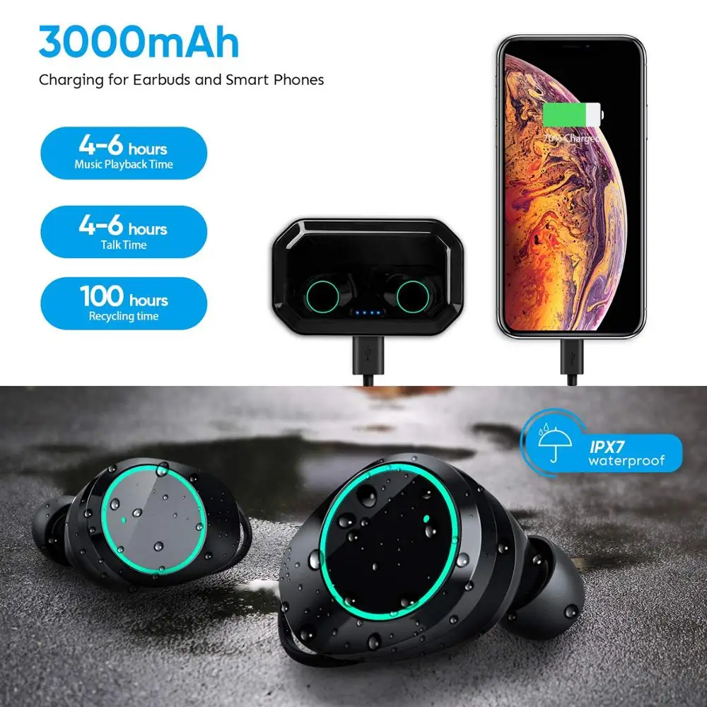 X6 TWS Bluetooth 5.0 Earphones Touch Control IPX7 Waterproof Headset 3000mAh Charge Box Wireless Sports Earbuds For Smart Phone