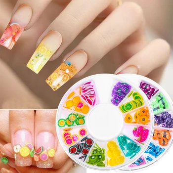 

12 Grid Colorful 3D Fruit Slices Mixed Style Nail Art Sticker DIY Polymer Clay Xmas Nail Decor Art Fruit/Xmas/Butterfly