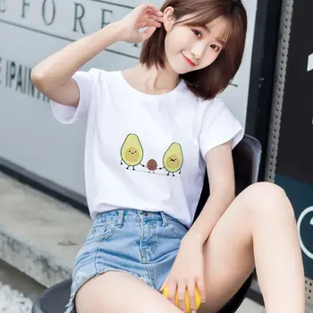 

2020 Summer Funny Cartoon T Shirts with avocado Women Vegan Small Fresh T-shirts 90s Graphic Tshirt Korean Style Top Tees Female