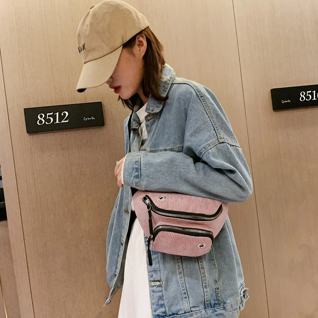Aelicy Waterproof Waist Bag Men Female Corduroy Functional Money Phone Belt Belt Bag With 2 Zipper Bags Large Capacity 1024