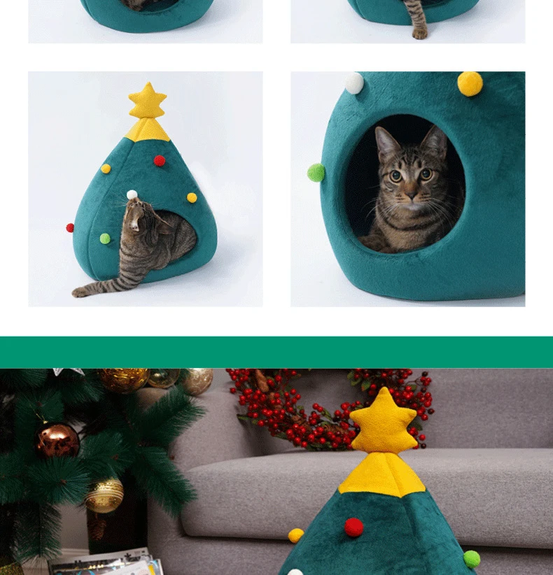 残りわずか 在庫限り超価格 猫はベッド クリスマスツリーの形をしたペットの巣 色のポンポンクリスタ 新古未使用品 当日出荷 Alimamiy Ru