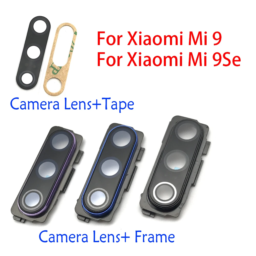 Soczewka aparatu tylnego osłona obiektywu z uchwytem na ramkę z naklejką części zamienne do Xiaomi Mi9 Mi 9 Se Mi 11 2 Soczewka aparatu tylnego osłona obiektywu z uchwytem na ramkę z naklejką części zamienne do Xiaomi Mi9 Mi 9 Se Mi 11 2
