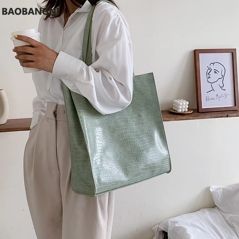 

Casual Women Handbag Large Capacity Crocodile Patterned Shoulder Bag Leather Shopping Tote Big Lady Travel Hand Bag Purse