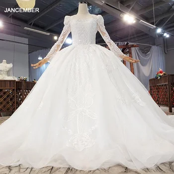 شراءHTL1850 فاخر وأنيق ساحر رقبة مستديرة كريستال زينة كم طويل مطرز بالخرز فستان الزفاف 2020 فستاين سهرة/فساتين الحفلات