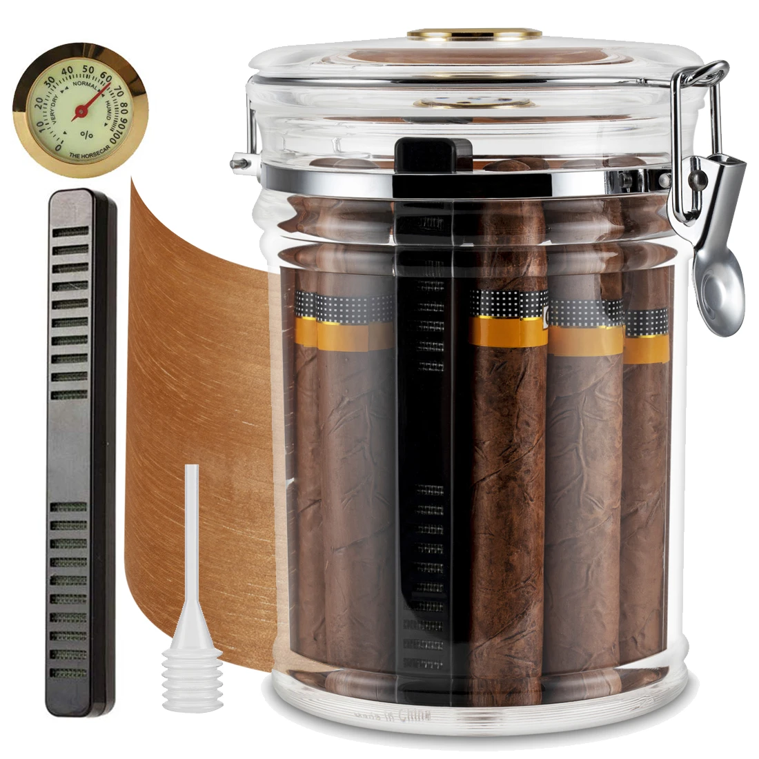 XIFEI Acrylic Humidor Jar With Hygrometer And Humidifier Portable Cigar