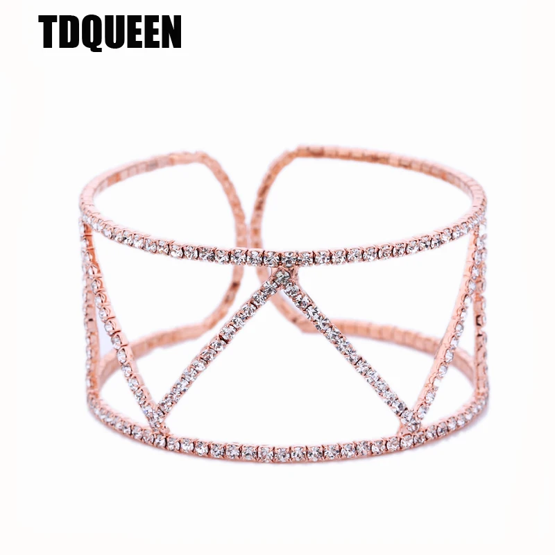 TDQUEEN новые браслеты, модные, розовое золото, серебро, цвет Pulseiras, кристалл, свадебные ювелирные изделия, открытые, широкие, массивные, браслеты-манжеты для женщин