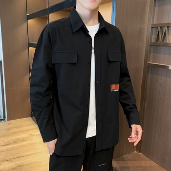

Korean Pocket Designed Thin Oversize Men's Black White Casual Shirt Blouse