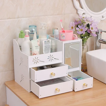 

Waterproof With Mirror Bathroom Countertops Storage Rack Washbasin Shelf Wash Basin Bedroom Cosmetics Jewelry Box Organizer