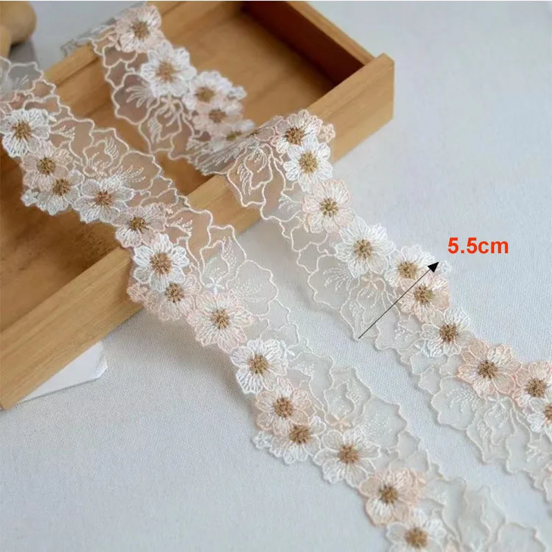 Lace Fabric 5.5cm Wide Cotton Embroidered Flower Lace Fabric Dubai Sewing DIY Trim Ruffle Applique Ribbon Collar Decor